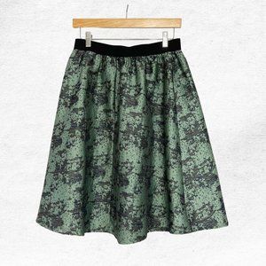 Jieru Green Brocade Flare Skirt Knee Length